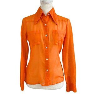 FRANCK OLIVIER PARIS ORANGE LIGHTWEIGHT SHEER BUTTON DOWN SHIRT - 4